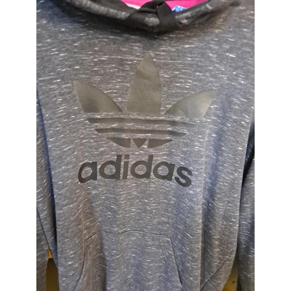 Adidas Gray Marled Hooded Sweatshirt with Adidas Logo on the Front Size S - Picture 2 of 8